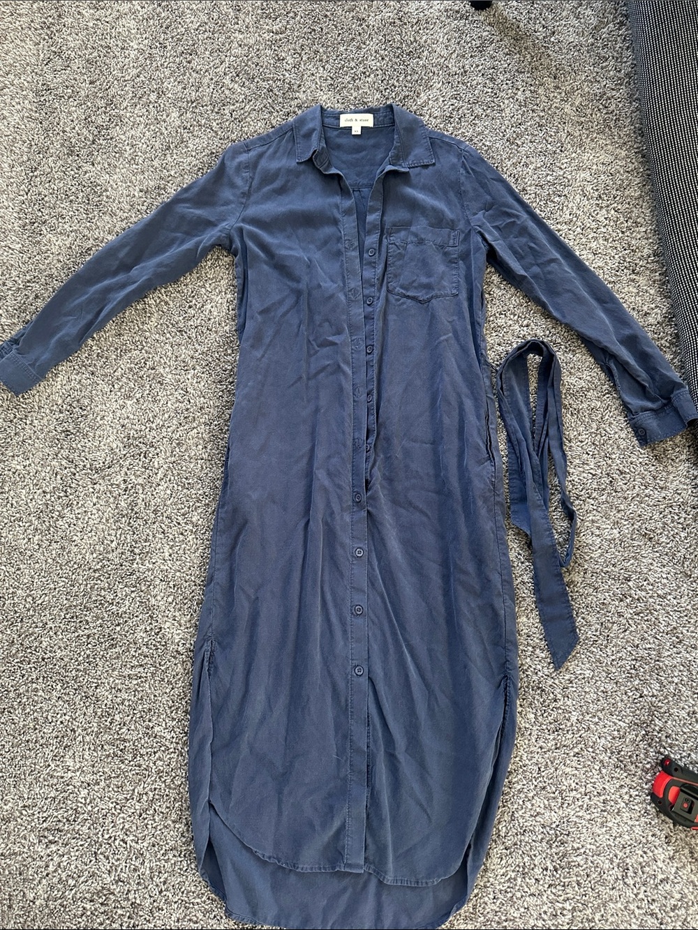 Cloth and Stone Blue Button-Front Shirt Dress with Tie Belt